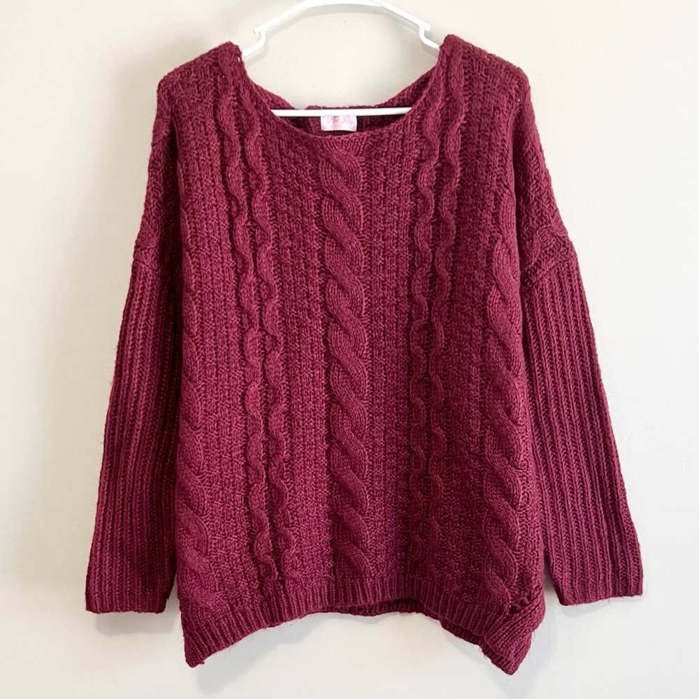 Pink Lily Chunky Cable Knit Boat Neck Sweater
